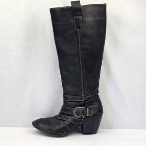 Lassen Heeled Black Leather Tall Riding Boots Size 7.5